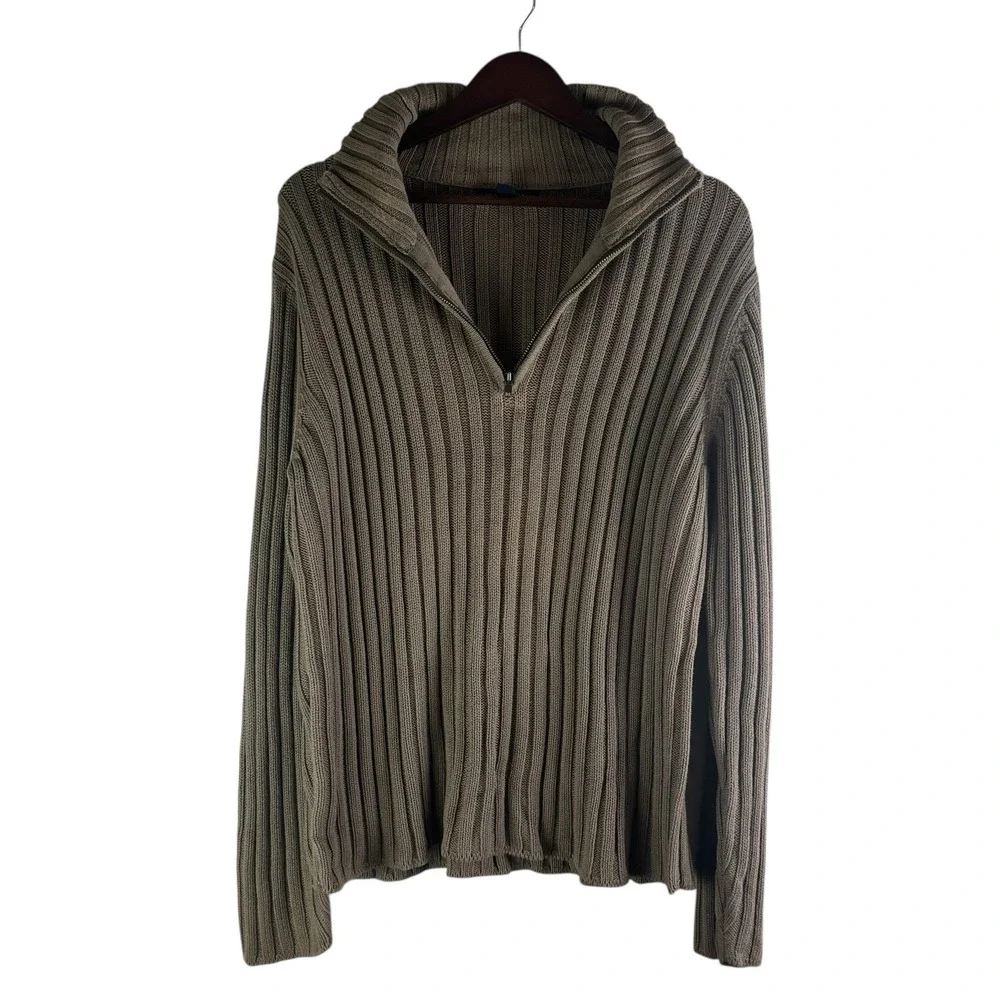Banana Republic Men's‎ Medium Mock Neck Knit Sweater 1/4 Zip  100% Cotton VTG